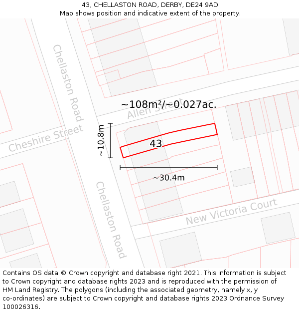 43, CHELLASTON ROAD, DERBY, DE24 9AD: Plot and title map