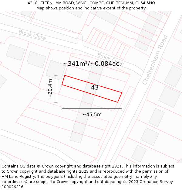 43, CHELTENHAM ROAD, WINCHCOMBE, CHELTENHAM, GL54 5NQ: Plot and title map