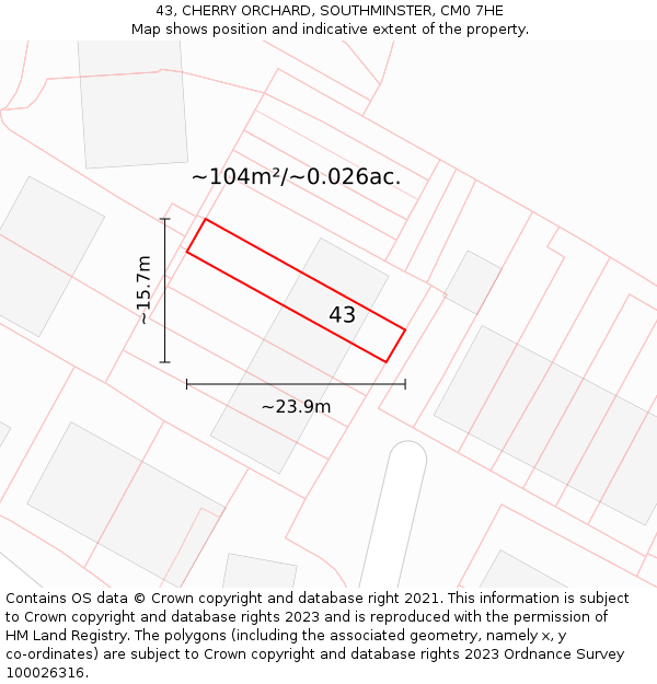 43, CHERRY ORCHARD, SOUTHMINSTER, CM0 7HE: Plot and title map
