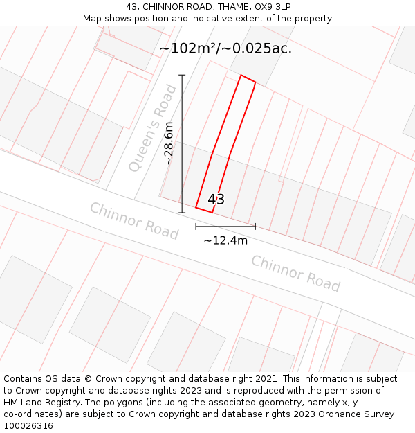 43, CHINNOR ROAD, THAME, OX9 3LP: Plot and title map