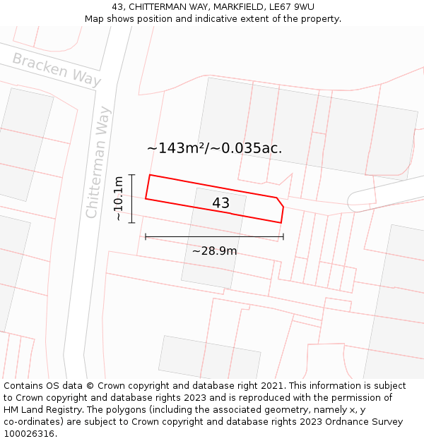 43, CHITTERMAN WAY, MARKFIELD, LE67 9WU: Plot and title map