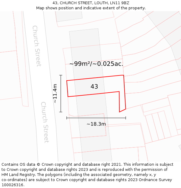 43, CHURCH STREET, LOUTH, LN11 9BZ: Plot and title map