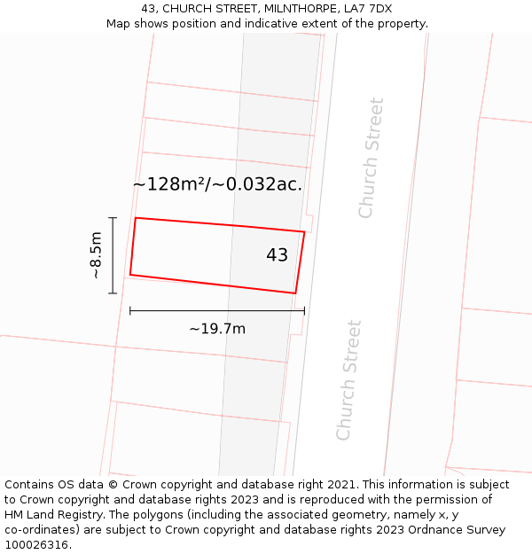 43, CHURCH STREET, MILNTHORPE, LA7 7DX: Plot and title map