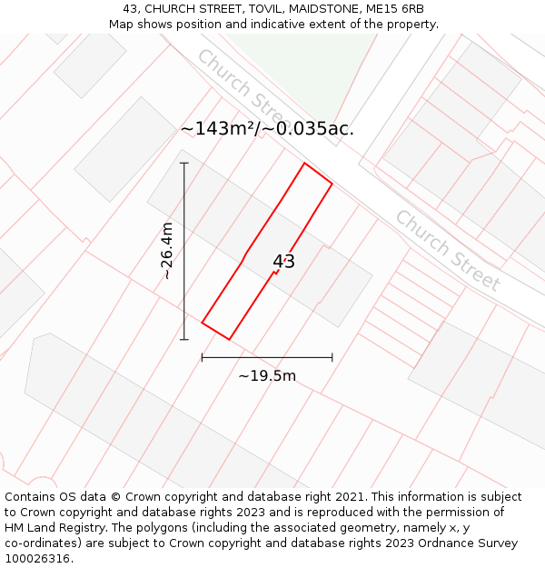 43, CHURCH STREET, TOVIL, MAIDSTONE, ME15 6RB: Plot and title map