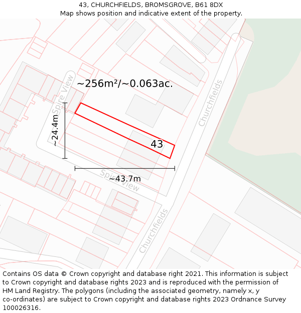 43, CHURCHFIELDS, BROMSGROVE, B61 8DX: Plot and title map