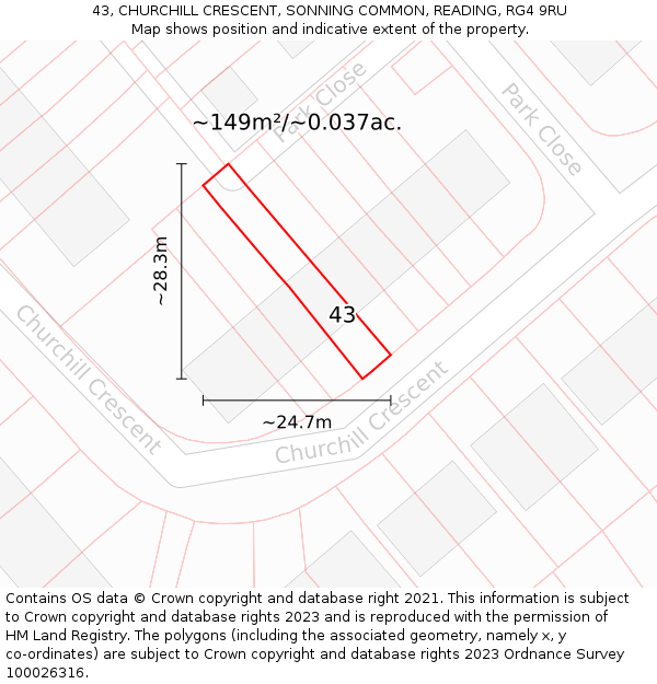 43, CHURCHILL CRESCENT, SONNING COMMON, READING, RG4 9RU: Plot and title map