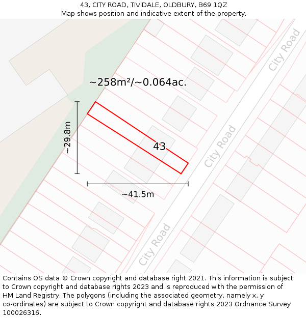 43, CITY ROAD, TIVIDALE, OLDBURY, B69 1QZ: Plot and title map