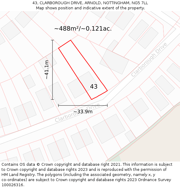 43, CLARBOROUGH DRIVE, ARNOLD, NOTTINGHAM, NG5 7LL: Plot and title map