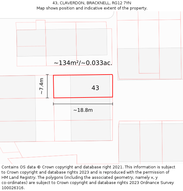 43, CLAVERDON, BRACKNELL, RG12 7YN: Plot and title map