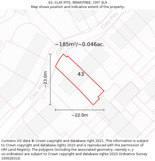 43, CLAY PITS, BRAINTREE, CM7 3LA: Plot and title map