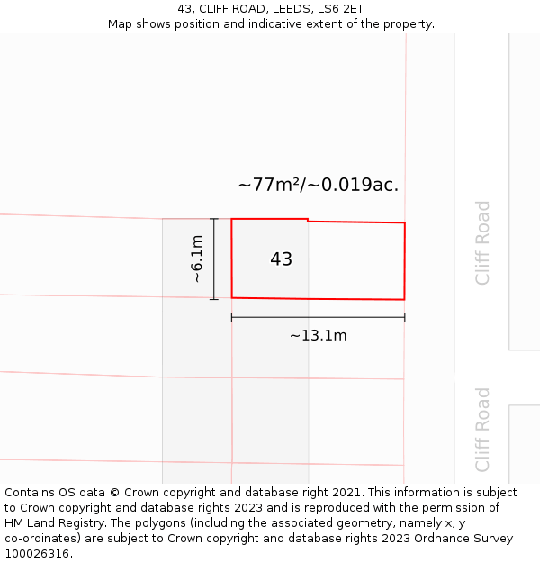 43, CLIFF ROAD, LEEDS, LS6 2ET: Plot and title map