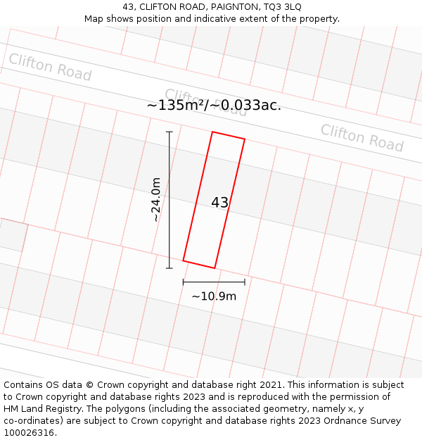 43, CLIFTON ROAD, PAIGNTON, TQ3 3LQ: Plot and title map