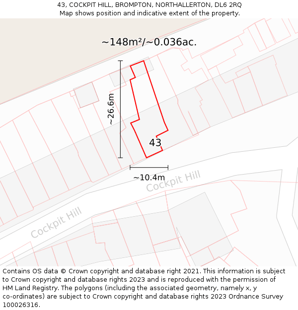 43, COCKPIT HILL, BROMPTON, NORTHALLERTON, DL6 2RQ: Plot and title map