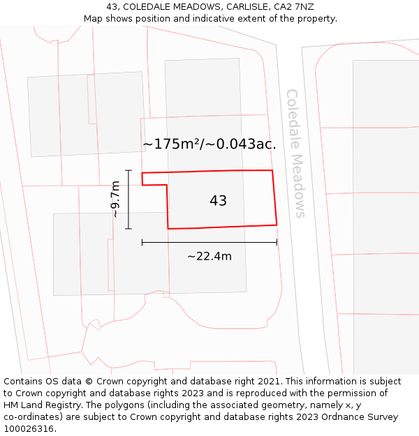 43, COLEDALE MEADOWS, CARLISLE, CA2 7NZ: Plot and title map