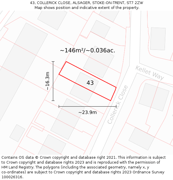 43, COLLERICK CLOSE, ALSAGER, STOKE-ON-TRENT, ST7 2ZW: Plot and title map
