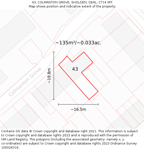 43, COLMANTON GROVE, SHOLDEN, DEAL, CT14 0FF: Plot and title map