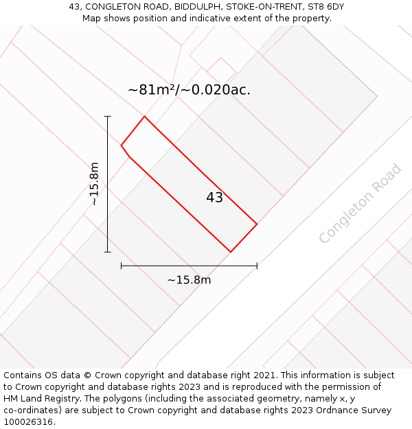 43, CONGLETON ROAD, BIDDULPH, STOKE-ON-TRENT, ST8 6DY: Plot and title map
