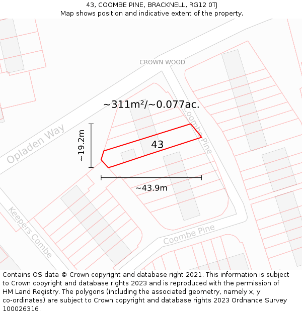43, COOMBE PINE, BRACKNELL, RG12 0TJ: Plot and title map