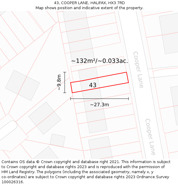 43, COOPER LANE, HALIFAX, HX3 7RD: Plot and title map
