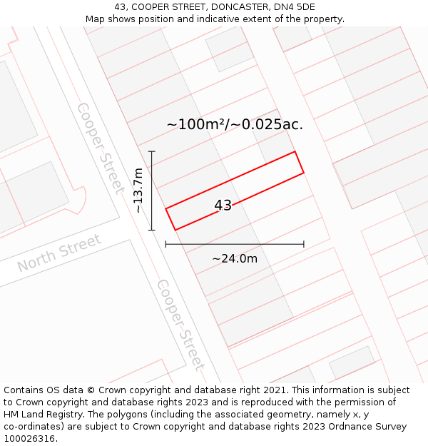 43, COOPER STREET, DONCASTER, DN4 5DE: Plot and title map
