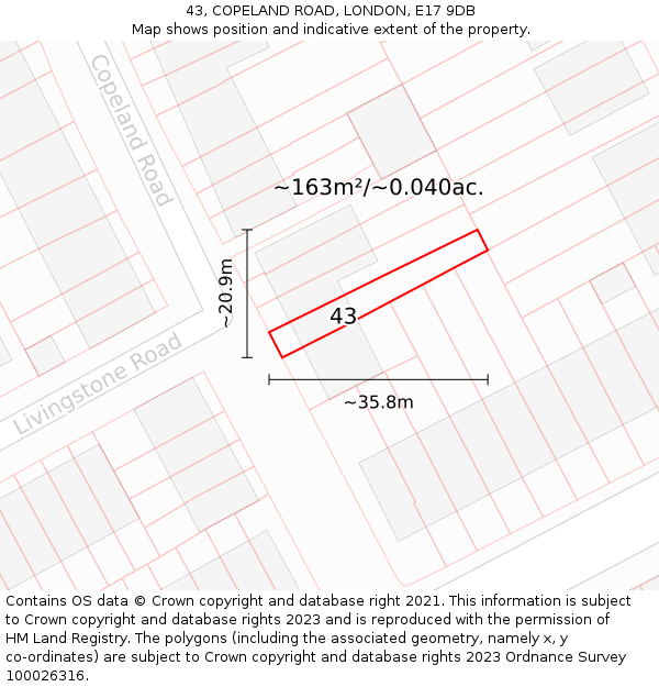 43, COPELAND ROAD, LONDON, E17 9DB: Plot and title map