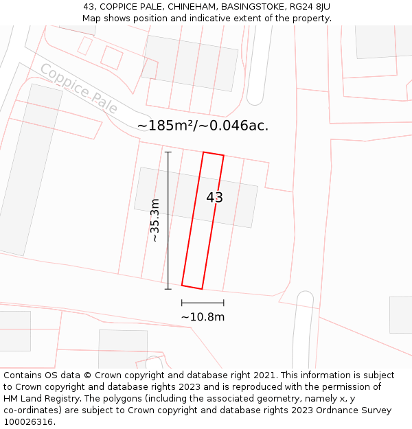 43, COPPICE PALE, CHINEHAM, BASINGSTOKE, RG24 8JU: Plot and title map