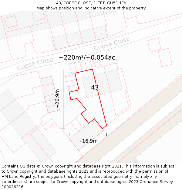 43, COPSE CLOSE, FLEET, GU51 1FA: Plot and title map