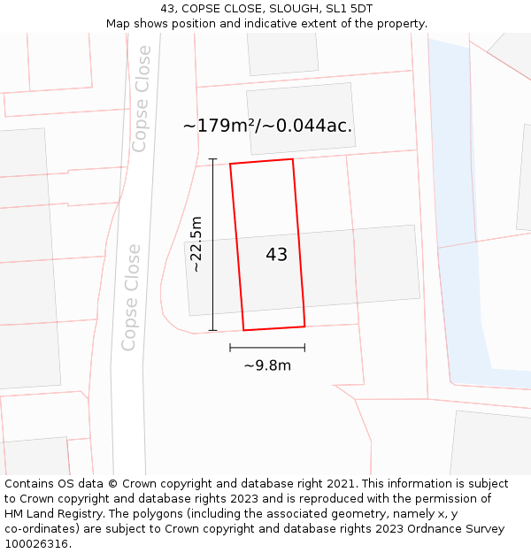 43, COPSE CLOSE, SLOUGH, SL1 5DT: Plot and title map