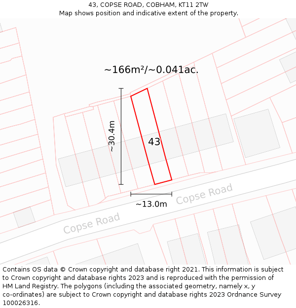 43, COPSE ROAD, COBHAM, KT11 2TW: Plot and title map