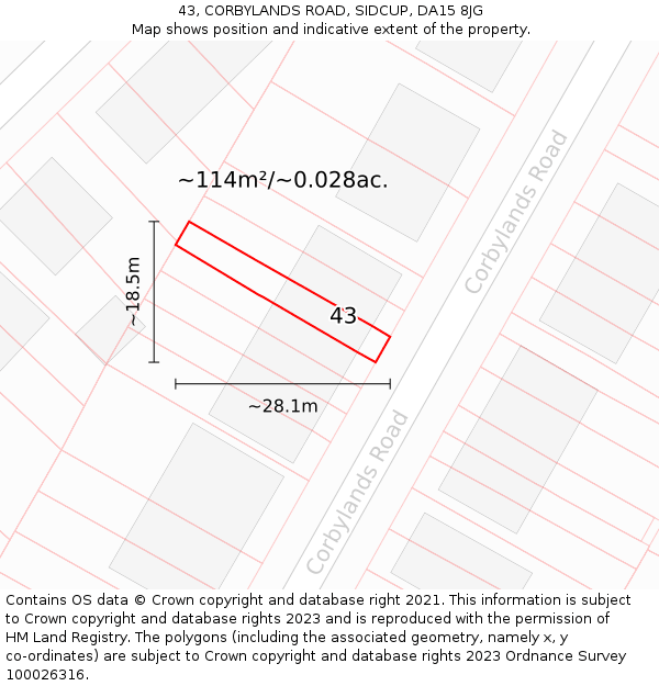 43, CORBYLANDS ROAD, SIDCUP, DA15 8JG: Plot and title map
