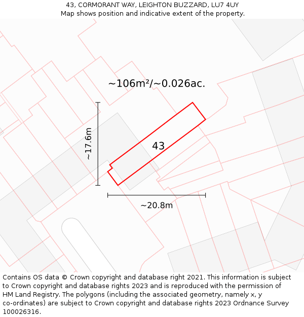43, CORMORANT WAY, LEIGHTON BUZZARD, LU7 4UY: Plot and title map