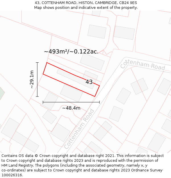 43, COTTENHAM ROAD, HISTON, CAMBRIDGE, CB24 9ES: Plot and title map