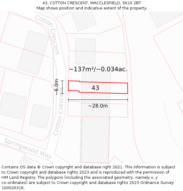 43, COTTON CRESCENT, MACCLESFIELD, SK10 2BT: Plot and title map