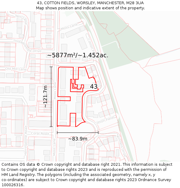 43, COTTON FIELDS, WORSLEY, MANCHESTER, M28 3UA: Plot and title map
