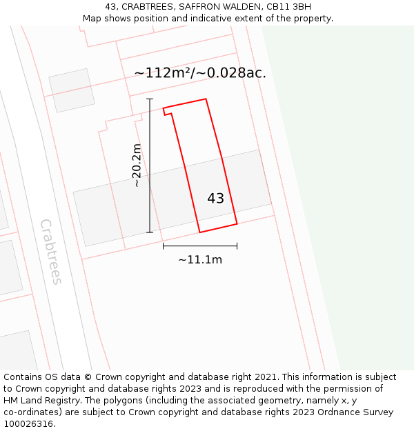 43, CRABTREES, SAFFRON WALDEN, CB11 3BH: Plot and title map