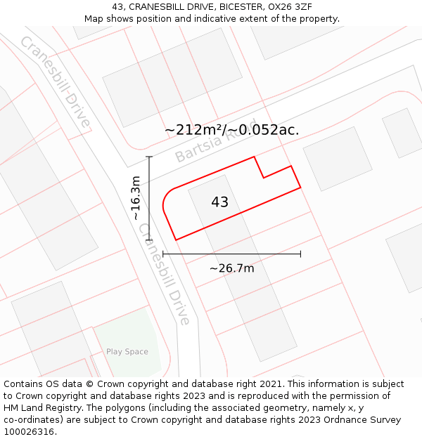 43, CRANESBILL DRIVE, BICESTER, OX26 3ZF: Plot and title map