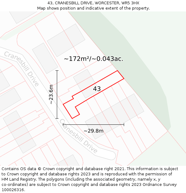 43, CRANESBILL DRIVE, WORCESTER, WR5 3HX: Plot and title map