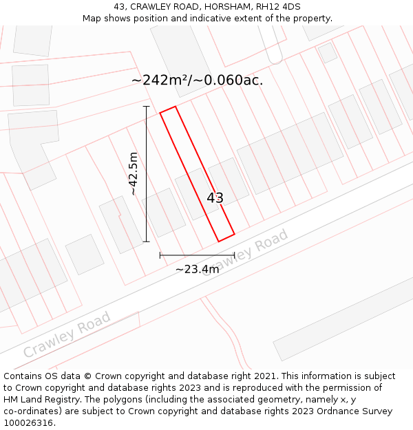 43, CRAWLEY ROAD, HORSHAM, RH12 4DS: Plot and title map