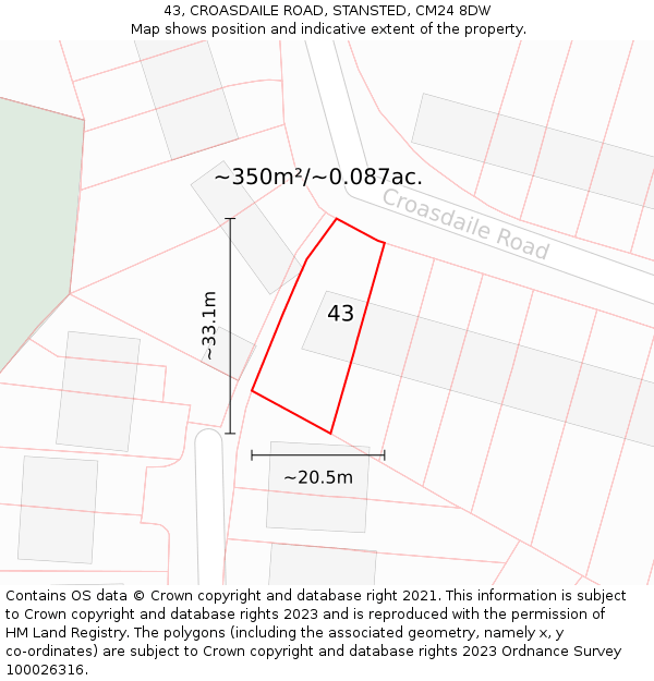 43, CROASDAILE ROAD, STANSTED, CM24 8DW: Plot and title map