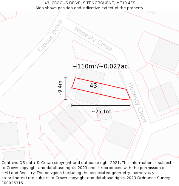 43, CROCUS DRIVE, SITTINGBOURNE, ME10 4ES: Plot and title map