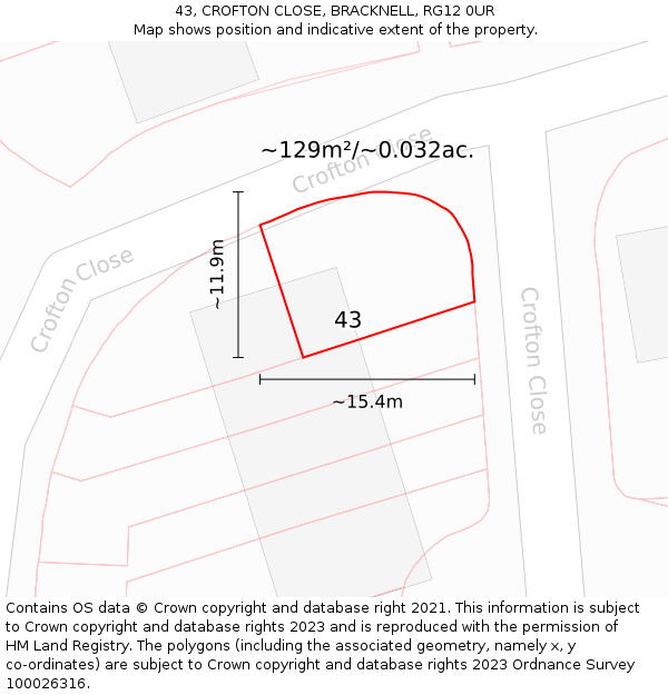 43, CROFTON CLOSE, BRACKNELL, RG12 0UR: Plot and title map