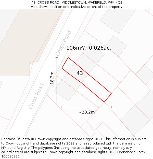 43, CROSS ROAD, MIDDLESTOWN, WAKEFIELD, WF4 4QE: Plot and title map
