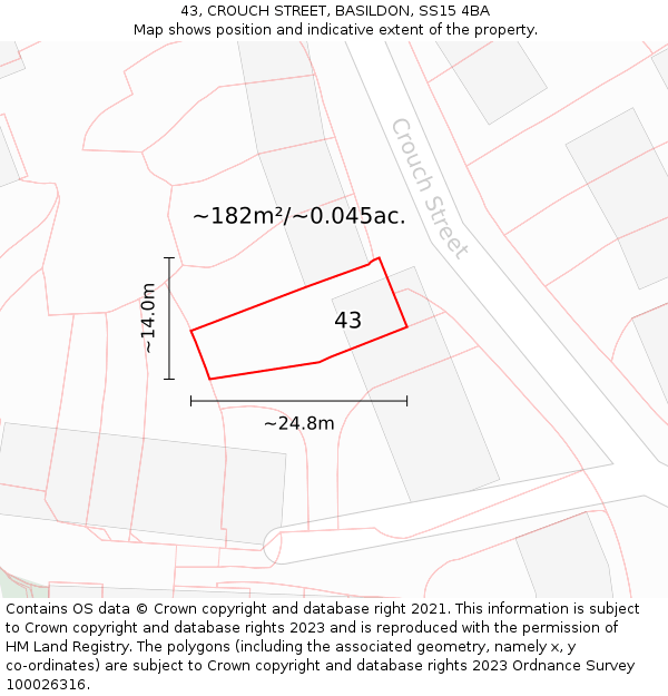 43, CROUCH STREET, BASILDON, SS15 4BA: Plot and title map