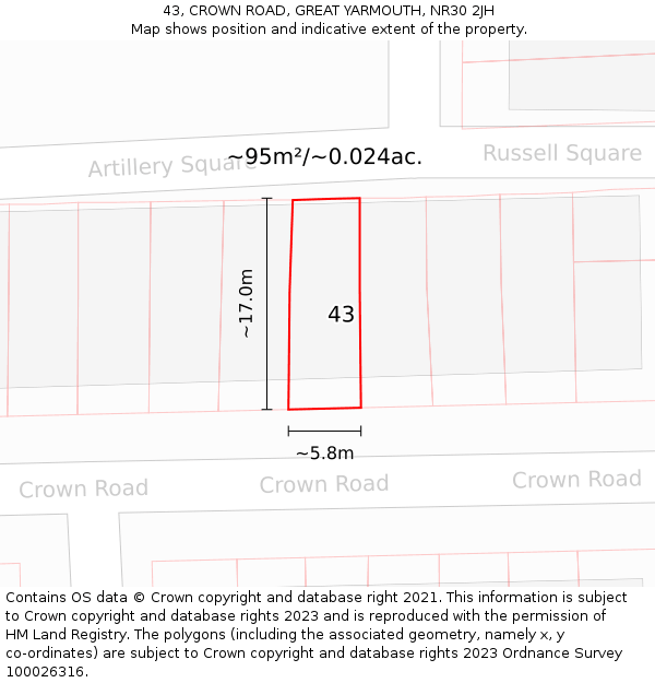 43, CROWN ROAD, GREAT YARMOUTH, NR30 2JH: Plot and title map