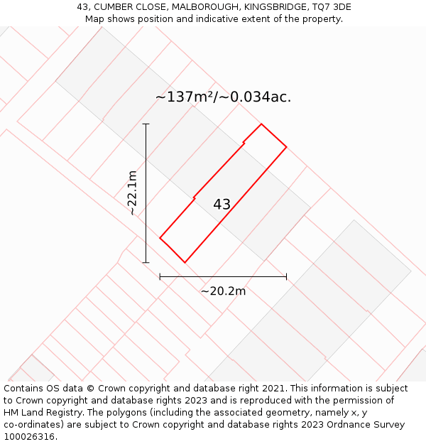 43, CUMBER CLOSE, MALBOROUGH, KINGSBRIDGE, TQ7 3DE: Plot and title map