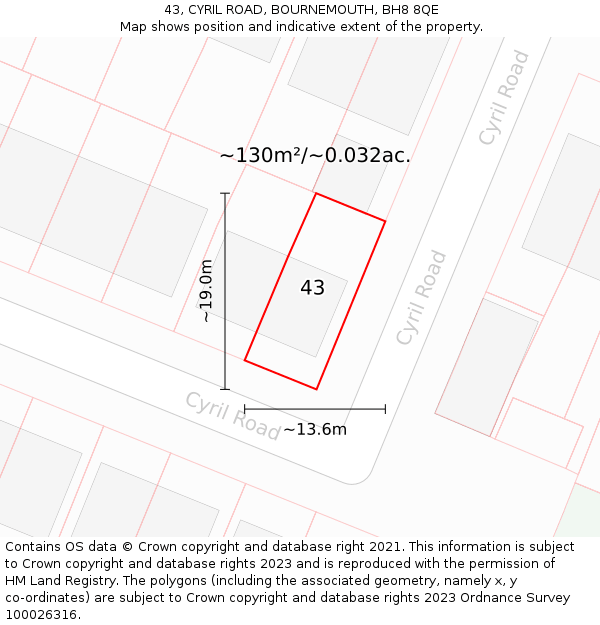 43, CYRIL ROAD, BOURNEMOUTH, BH8 8QE: Plot and title map