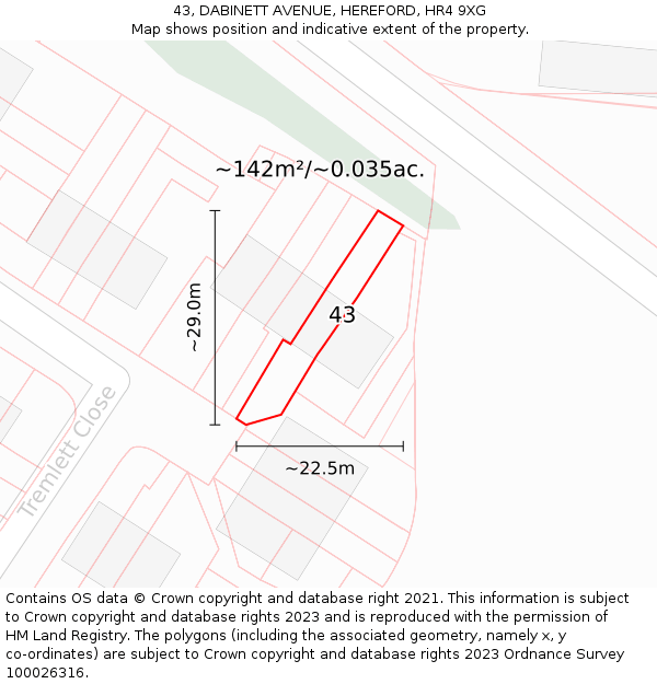 43, DABINETT AVENUE, HEREFORD, HR4 9XG: Plot and title map