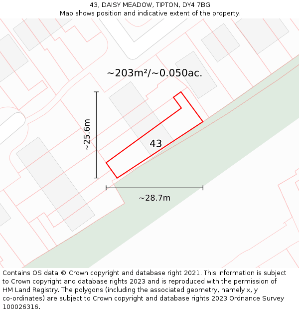 43, DAISY MEADOW, TIPTON, DY4 7BG: Plot and title map