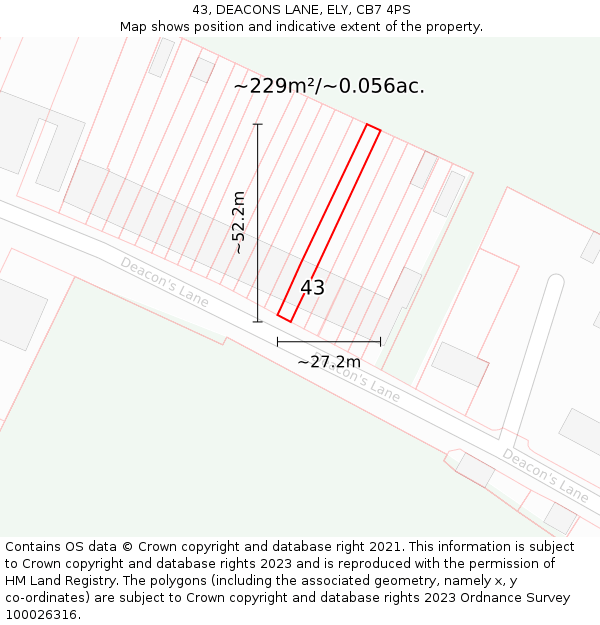 43, DEACONS LANE, ELY, CB7 4PS: Plot and title map