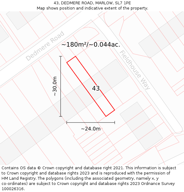 43, DEDMERE ROAD, MARLOW, SL7 1PE: Plot and title map